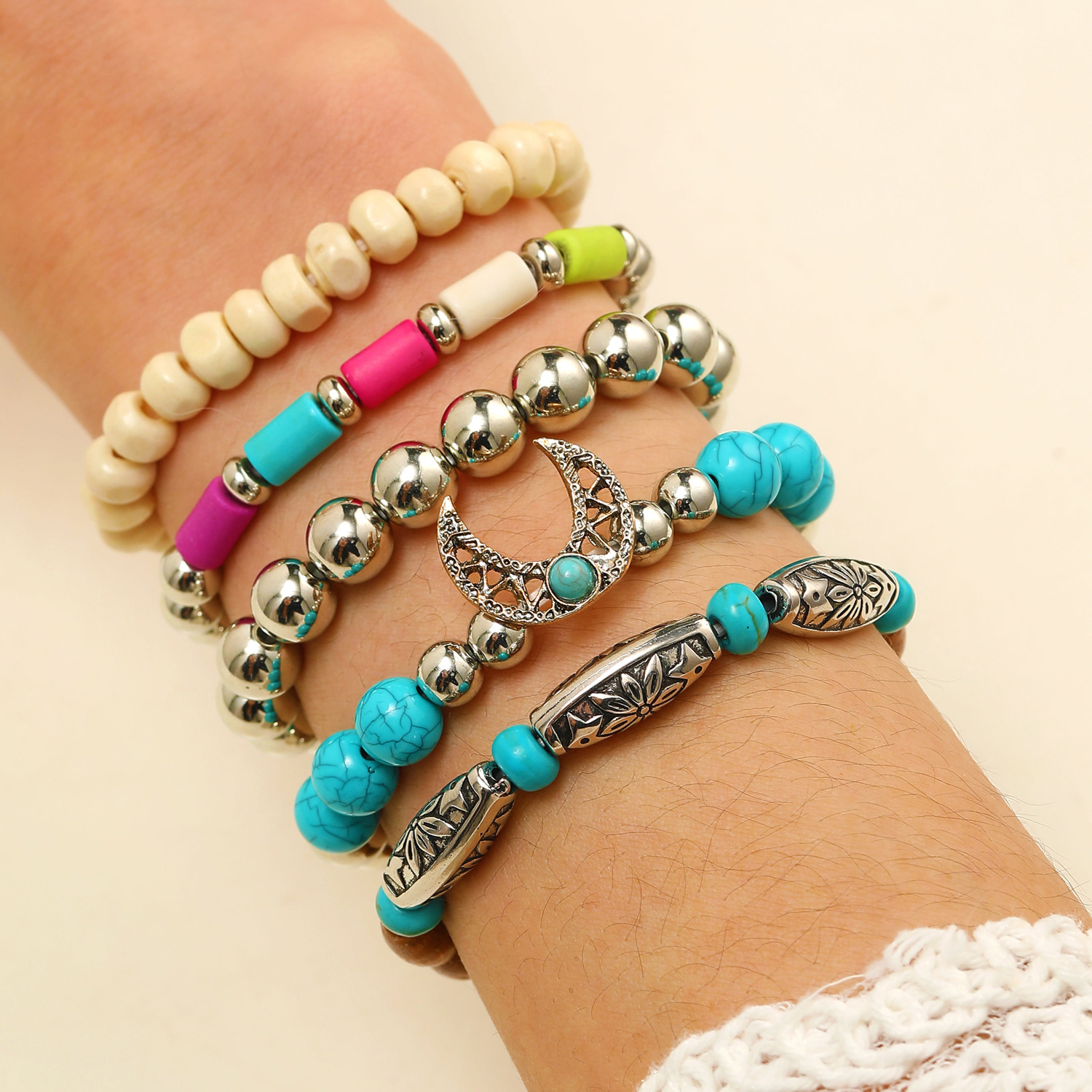 38g Weight Bracelets Classification Resin Chain Material Beaded Chain Chain Type 1 Set Quantity Holiday, Daily Occasion Alloy, Resin Material Round Pattern All Seasons Season Women's Gender Vintage Style, Classic Style Style Vintage Style Classic Style Round Alloy Resin Beaded Chain Beaded Bracelets Wholesale 2