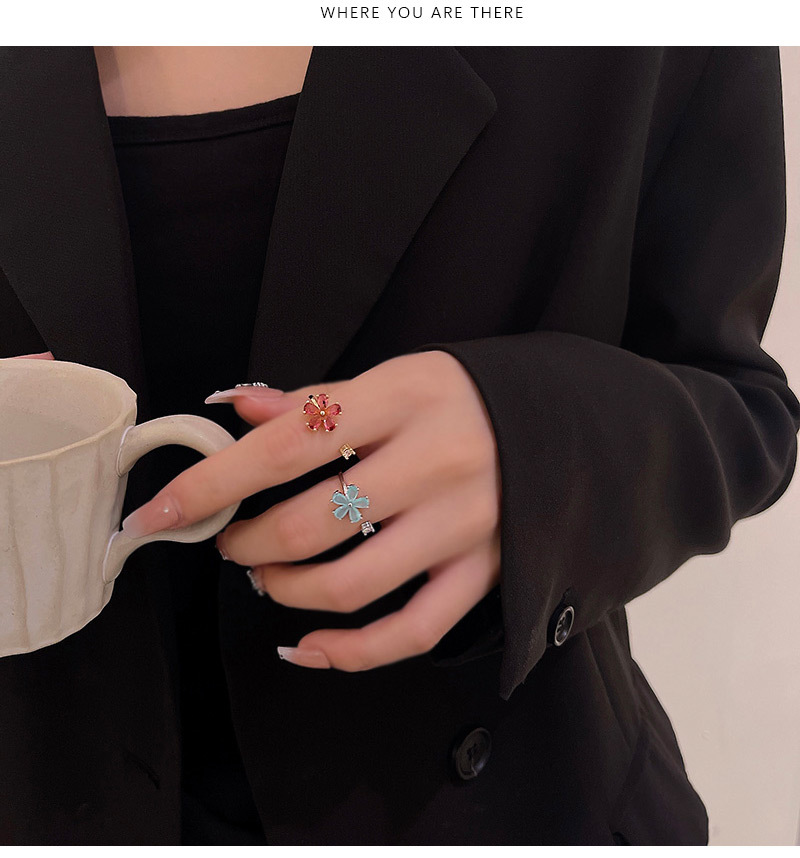 Retro Flower Copper Inlay Zircon Open Ring 1 Piece