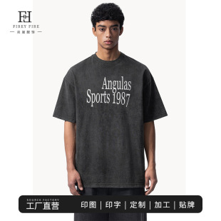 Men's Short-Sleeve T-Shirt with 1987 Flag Print, Summer American-Style Sports Heavyweight Trendy Brand Top, Factory Custom Men's Clothing