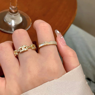 Lazy Holiday ~ light luxury diamond letter stacked ring female niche design sense ins high sense ring adjustable