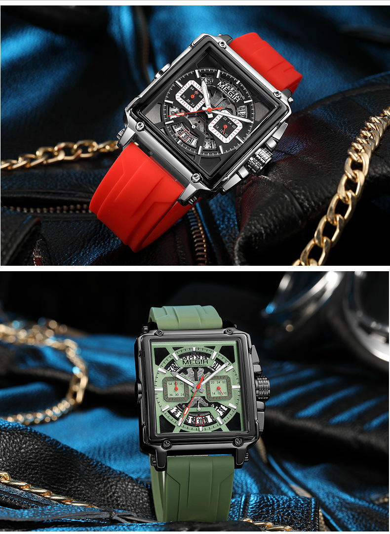 Meigel – montre à Quartz pour hommes, carrée, étanche, brillante, Sport, chronomètre multifonctionnel, nouvelle collection 2023_voghion.com