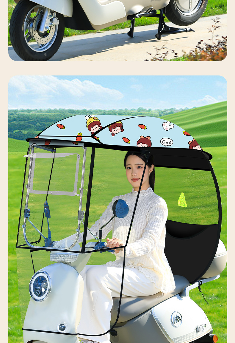 Electric Vehicle Canopy, Rainproof, New Thickened Model, Transparent Sunshade and Windproof Cover for Electric Motorcycles