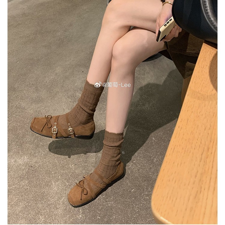 严选网红同款芭蕾风方头增高交叉扣带玛丽珍鞋休闲百搭蝴蝶结单鞋|undefined