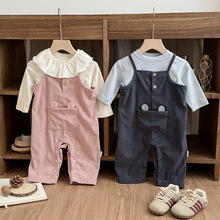 婴儿背带裤秋冬季男女宝宝灯芯绒保暖裤纯棉外穿连体长裤子套装