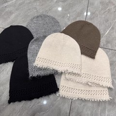 秋冬保暖个性毛边镂空显瘦堆堆帽子女网红百搭减龄弹力毛线针织帽