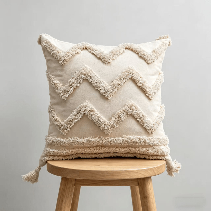 Cream lienzo bordado funda de almohada estilo nórdico ligero lujo cojín de sofá geométrico decoración de hoteles residencial funda de almohada