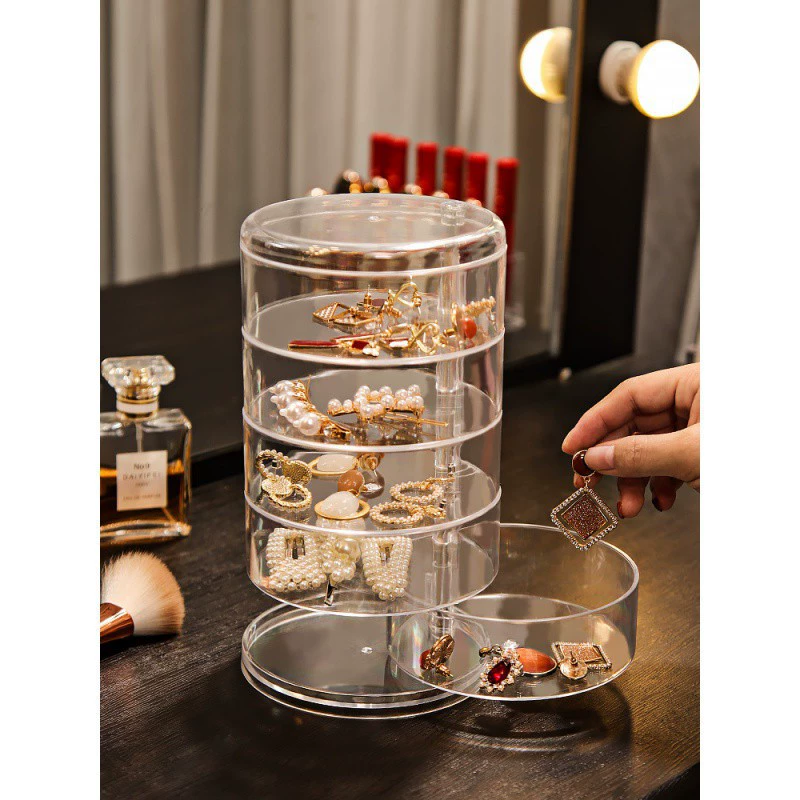 Cosmetic transparent acrylic storage box, hair rope, earrings, sponge, lipstick