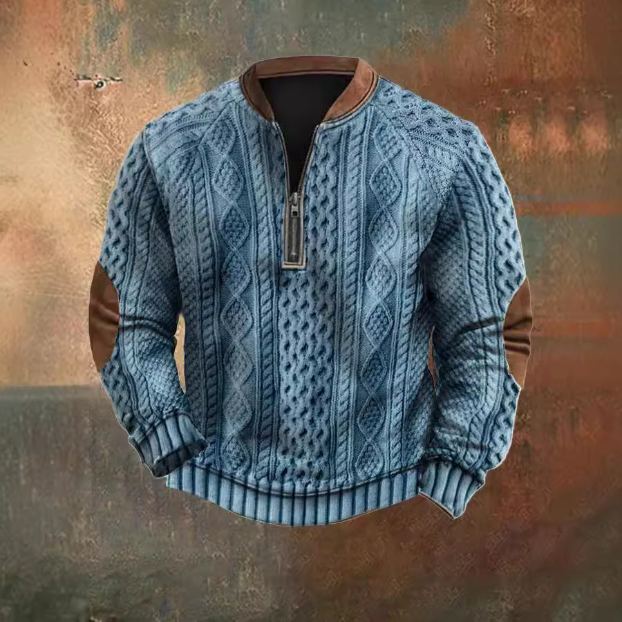 Cross-border European and American zipper sweater men's 3D printing men's half zipper sweater European and American autumn and winter printing sweater