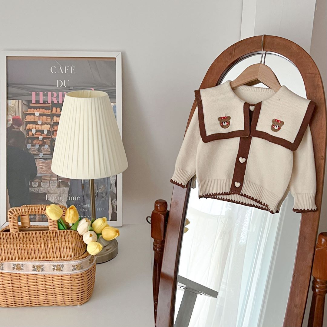 Maglione lavorato a maglia per donna, cardigan con colletto grande e cappuccio, autunno/inverno 2024, nuovo modello di orsetto carino_voghion.com