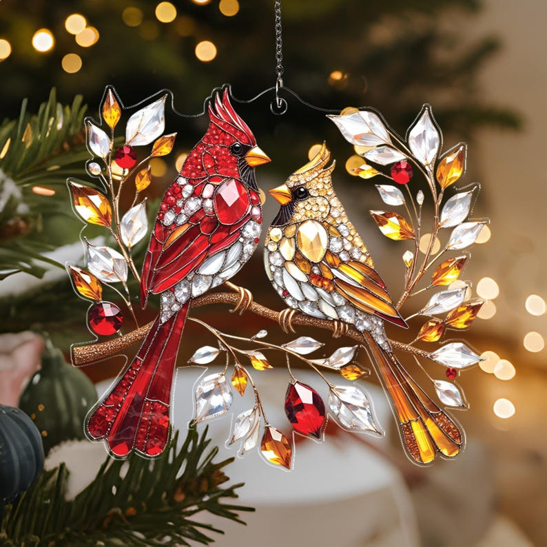 Transfronterizos nuevos pájaros de Navidad atrapador de luz acrílico hogar jardín al aire libre patio decoración colgante colgante image 6