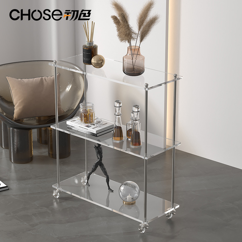 Ins風アクリルカート客間側に移動可能なキッチン家庭用収納棚床置き棚がある