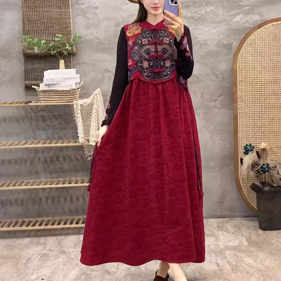 Autumn ethnic sleevless dress