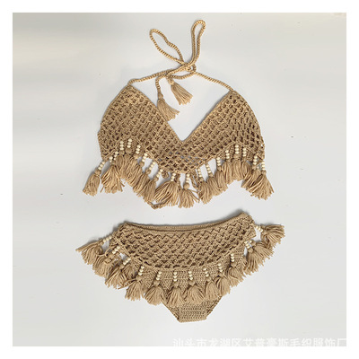 sexy European style Swimsuit bikini 2021 new pattern Crochet tassels Sandy beach suit Selling
