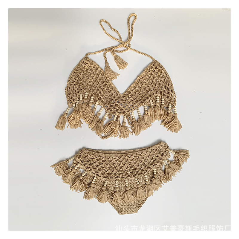sexy European style Swimsuit bikini 2021 new pattern Crochet tassels Sandy beach suit Selling