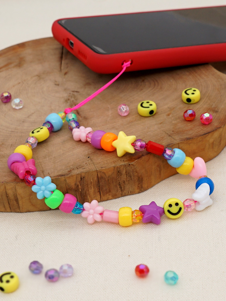 Korean cartoon mixed beads candy color mobile phone chainpicture7