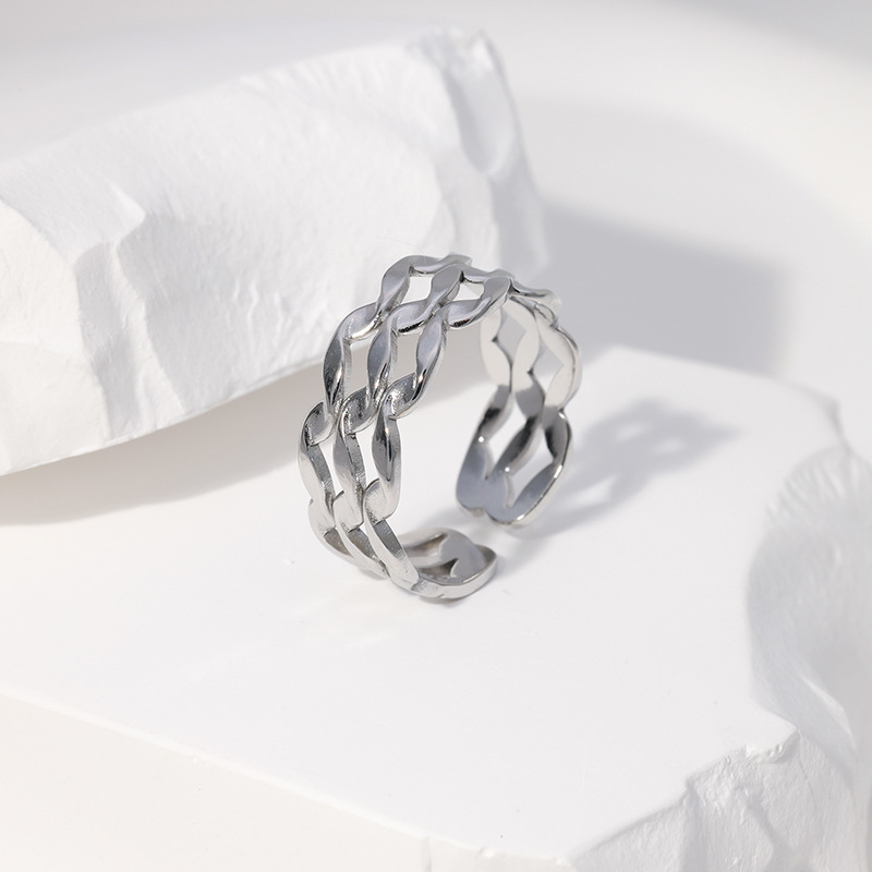 Fashion Waves Solid Color Stainless Steel Hollow Out Open Ring