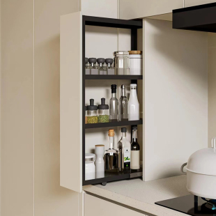 Ultra-Thin Side-Pull Spice Rack for Cabinets, Shallow Countertop Pull-Out Basket, Kitchen Low Basket, Spice Basket, Extremely Narrow Pull-Out Cabinet Storage Rack