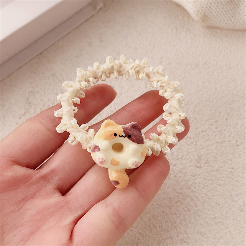 Dibujos animados lindo color lazo para el cabello pequeño gato cuerda para la cabeza dulce niña viento ins todo fósforo banda de goma cuerda para el cabello accesorios para el cabello