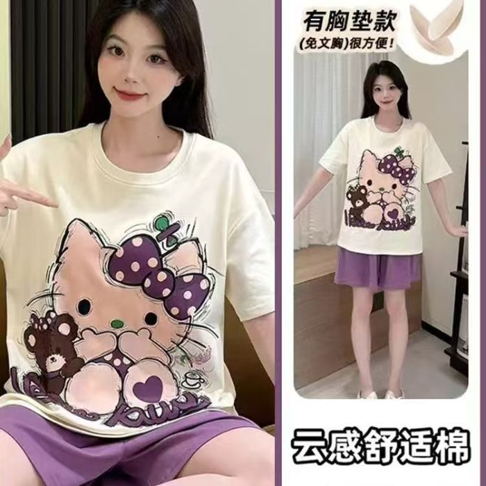 Pijamas transfronterizos al por mayor con almohadillas para el pecho, pantalones cortos de manga corta para mujer