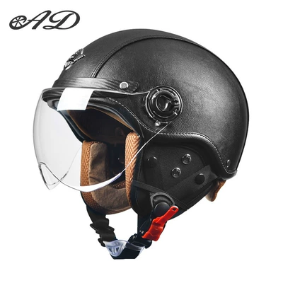 3C Certified Safety, Motorcycle Safety Supplies - 3c-leather-black-removable-ear-protection-transparent-short-mirror-one-size-fits-all-suitable-for-head-circumference-55-62