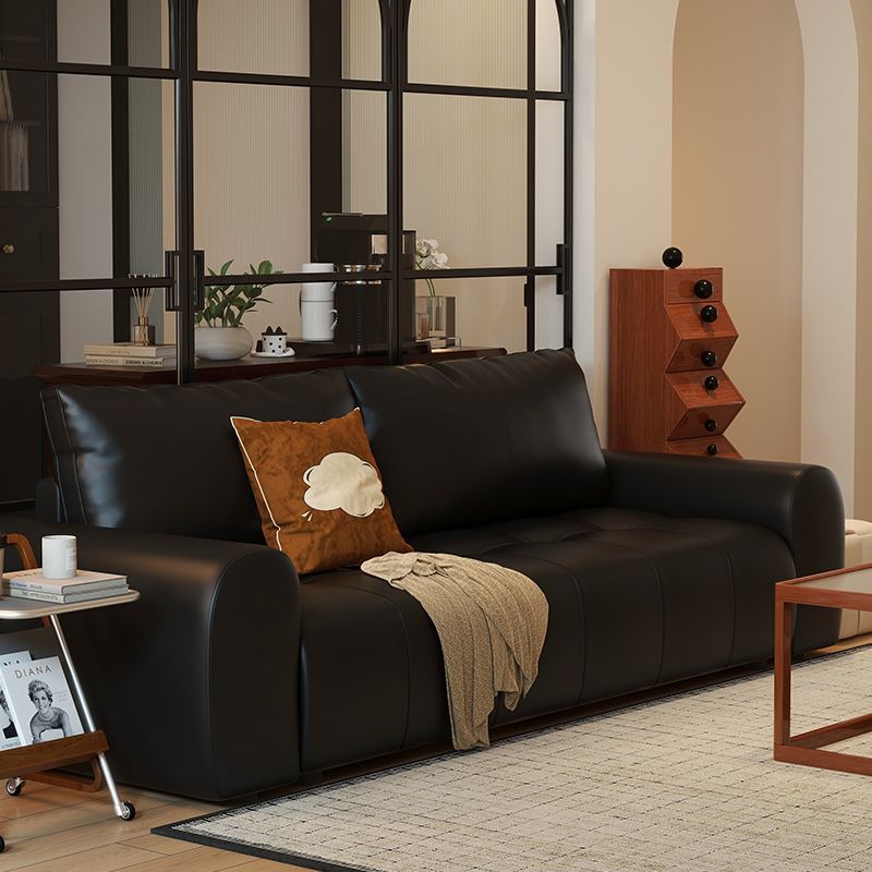 Black Leather Sofa for Home Living Room Italian Minimalist Light Luxury Retro Small Apartment Conference Straight Sofa Chair