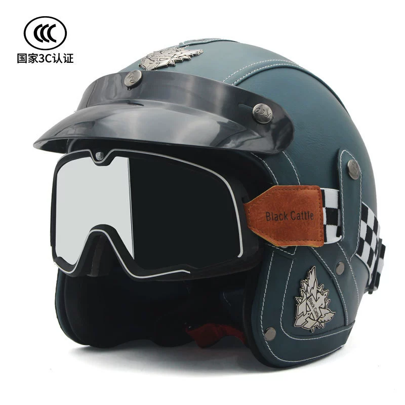 Мотоциклетный шлем круизный педаль кожаный шлем ретро пилот Harley полушлем локомотивный шлем теплый осенью и зимой