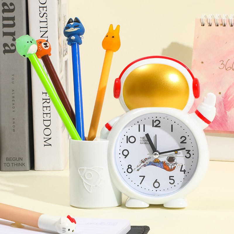 Creative children's alarm clock plastic cartoon student astronaut alarm clock alarm function room kids cute jump seconds