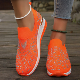 Foreign trade plus size women's shoes 2024 new round head slope heel fashion hot drilling sports leisure one pedal women's shoes in stock