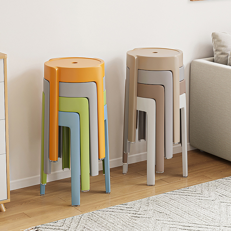 Stool for Home Use, Stackable Dining Chair, Modern Minimalist Dining Room Spare Bench, Trendy Dining Table Chair with Plastic Backrest