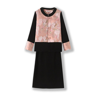 65.00 kg-160.00 kg plus size women's new Chinese jacquard coat velvet skirt suit winter new slightly fat mm