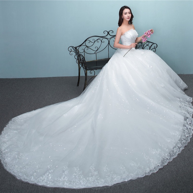 2026 New Style Bridal Gown with a Long Train, Strapless, Simple Princess Style, Light Tulle for the Wedding Ceremony