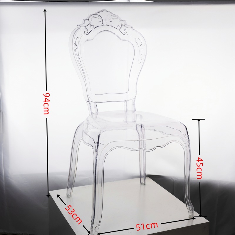 Silla acrílica de comercio exterior, silla transparente de palacio, silla con respaldo, mesa y silla simples, silla para banquete de hotel, auditorio, boda