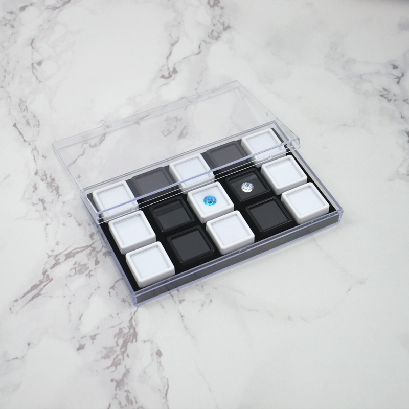 15只亚克力方形透明玻璃面彩宝收纳展示收纳盒子带盖直播看货拍照