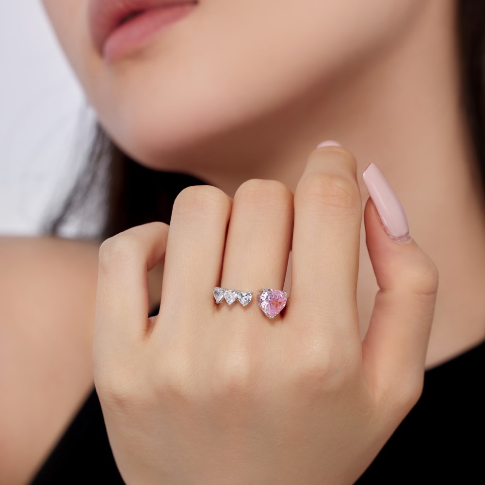 7g Weight Zircon Inlay Material Open Rings, Rings Classification 5, 9, Adjustable Ring Size 1 Piece Quantity Holiday, Daily Occasion 925 Sterling Silver Material Heart Shape Pattern Women's Gender Plating, Inlay Design Basic, Simple Style, Classic Style Style 925 Sterling Silver Zircon Heart Shape Open Rings Rings 3