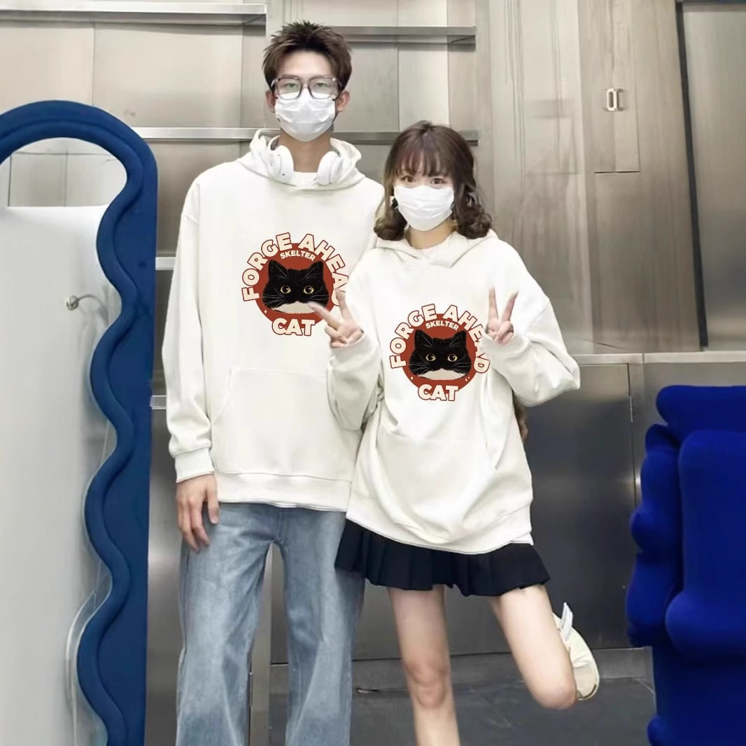 다른 커플 가을 겨울 2024 새로운 인터넷 축하 하이 엔드 후드 자켓 오버 사이즈 남성 착용