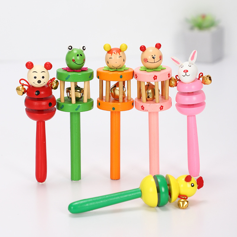 baby Wooden rattles Cartoon animal Bell Baby Bells Rattle drum Orff instruments Toys