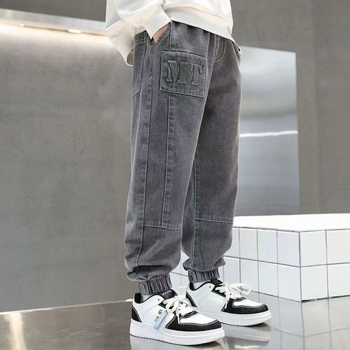 Children's Elastic Denim Pants Spring and Autumn Style 2025 New Arrival Boys and Young Teenagers Winter One-piece Fleece Pants