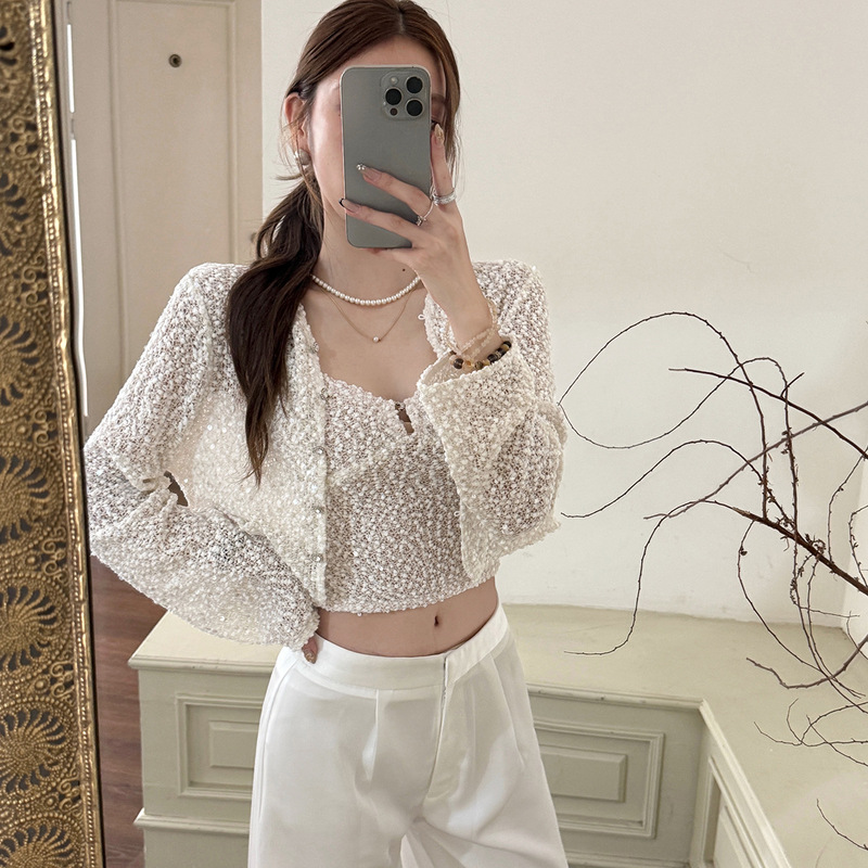 Spot Ruyi Small Fragrance Style High-End Outwear Spring and Summer Old Money Style Lady Top Women's Thin Glitter Jacket