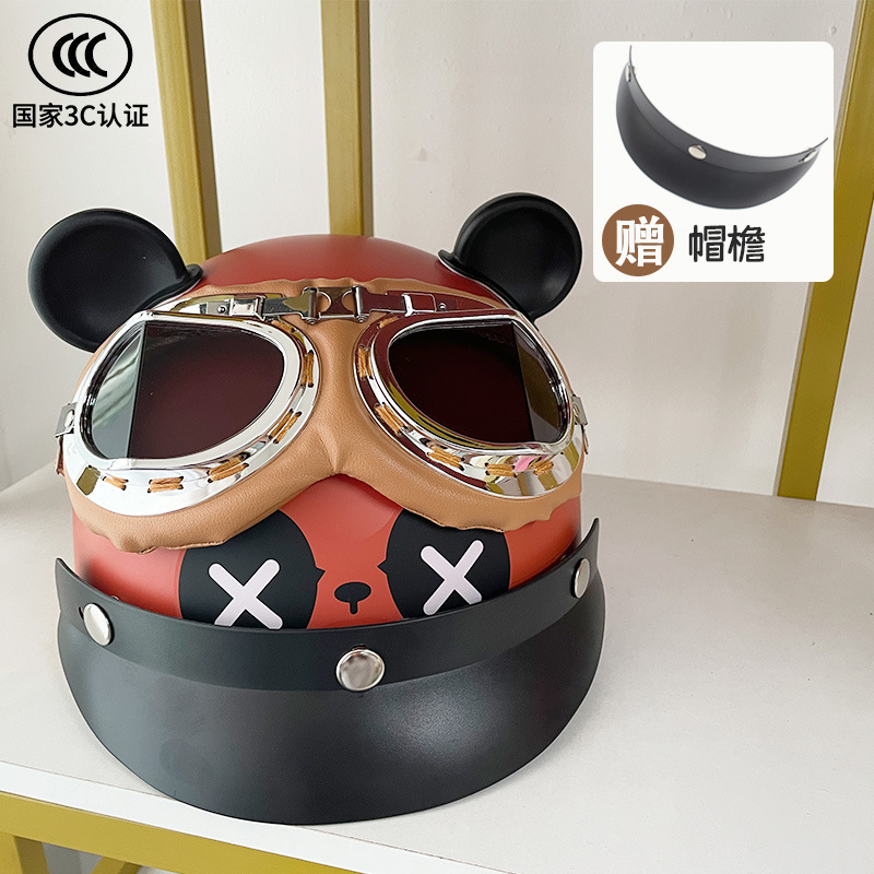 Motuoche – 3C Certified Helmet Motosiklet kaskı (dəbilqə) - brown-panda-gift-angle-goggles