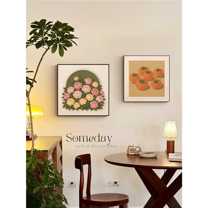 Floral Cream Style Bedroom Dining Room Decorative Painting Green Scenery Dining Room Room Mural Fragrant Dining Table Hall Art Hanging Painting