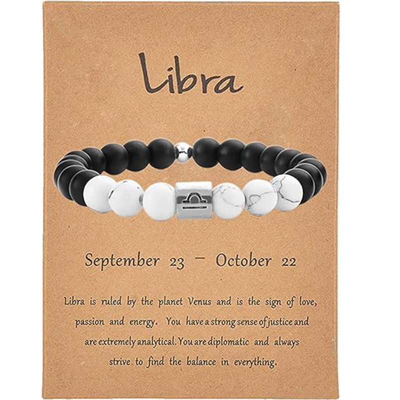 Amazon Wish Popular Natural Stone Hand-Beaded Bracelet European and American Cross-Border 12 Constellation White Turquoise Frosted Bracelet