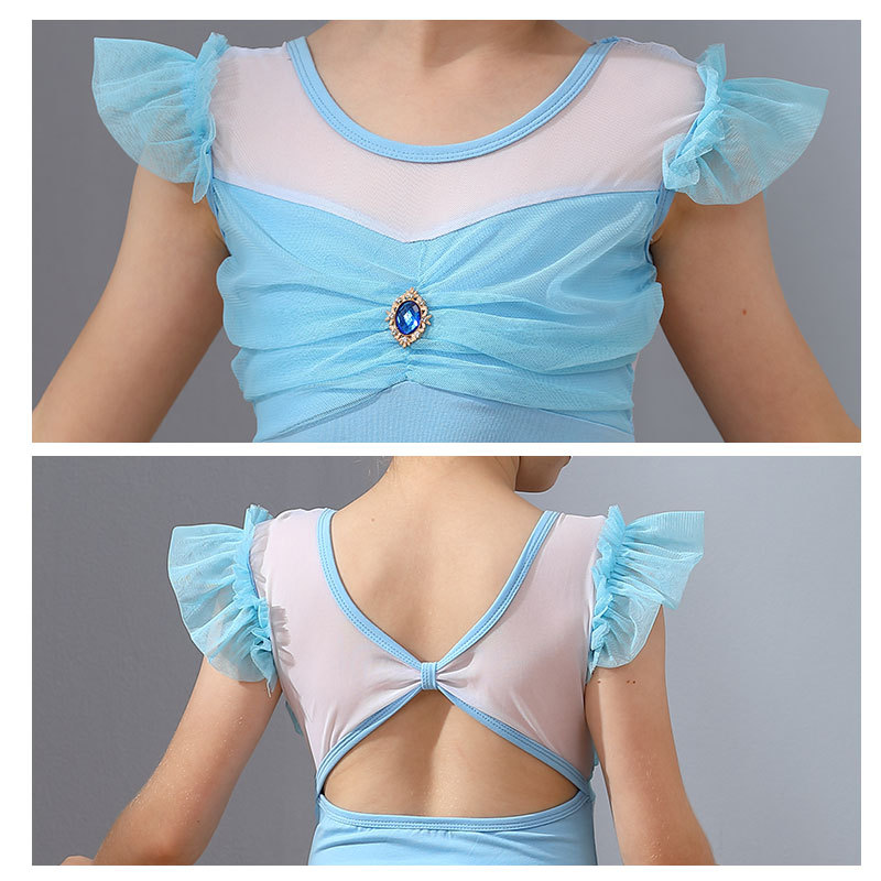 Ropa de baile de los niños verano niñas media manga práctica ropa estudiante rendimiento ropa media y grandes niños Ballet hilados color a juego