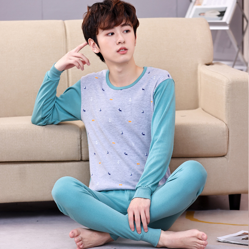 Ropa de otoño para niños pantalones largos traje de ropa interior para hombres algodón primavera y otoño algodón pijamas para niños medianos y grandes ropa de línea de suéter de algodón