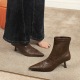 2738-2 Skinny Boots Women's Retro Soft Leather Pointed Bare Boots Single Boot Thin Heel Small Man Versatile Elastic French Short Boots