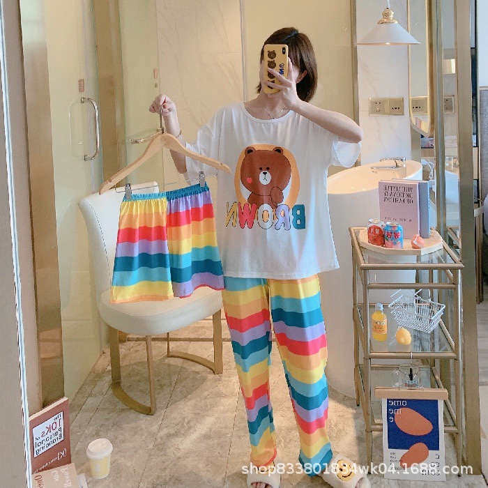Pijamas transfronterizos de leche de verano pantalones de manga corta tres piezas de dibujos animados lindos ropa de hogar de comercio exterior de labu