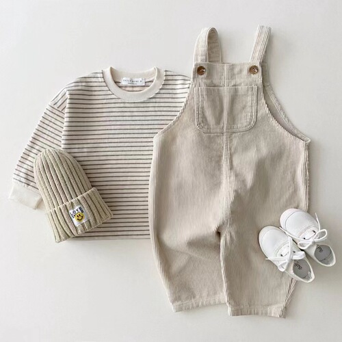 Korean style children's clothing for infants and toddlers in spring and autumn new floral denim cute suspenders baby casual sports trousers