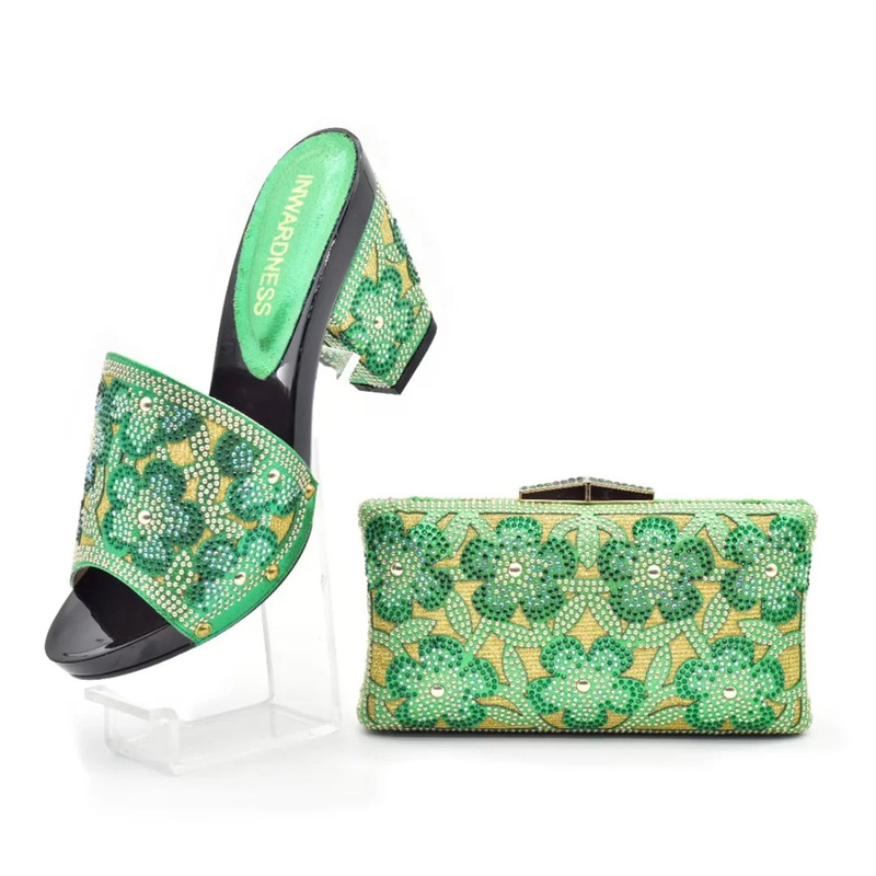 Cross-border New African Women's Banquet Shoes and Bags Matching Middle East Rhinestone Hollow Heeled Sandals and Bags