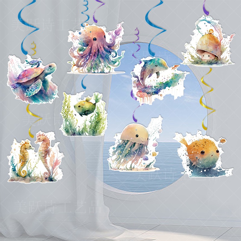 Nuevo tema submarino decoración de fiesta de cumpleaños decoración de espiral decoración de fiesta de verano medusa colgante de espiral colgante