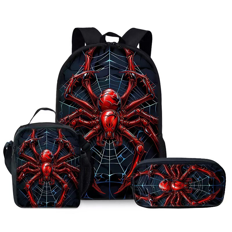New Spider Pen Bag Student Picnic Bag Cartoon Hero No Return Printed School Bag Convenient Large Capacity Three-Piece Set