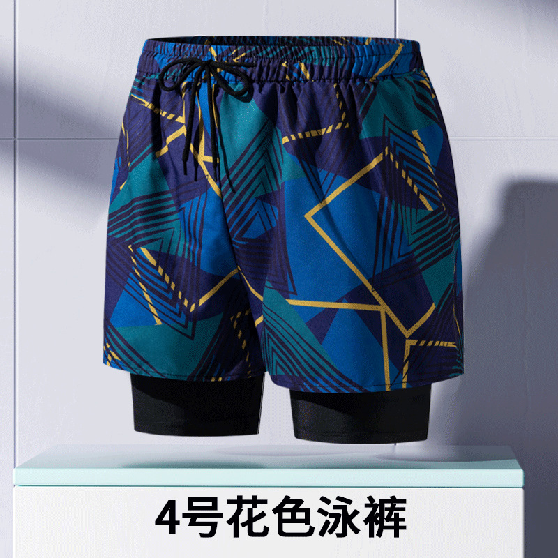 Pantalones de baño de hombre para adultos nuevos anti-vergüenza de doble capa de ángulo plano profesional de secado rápido de moda relajada alta elástica gran tamaño de arena